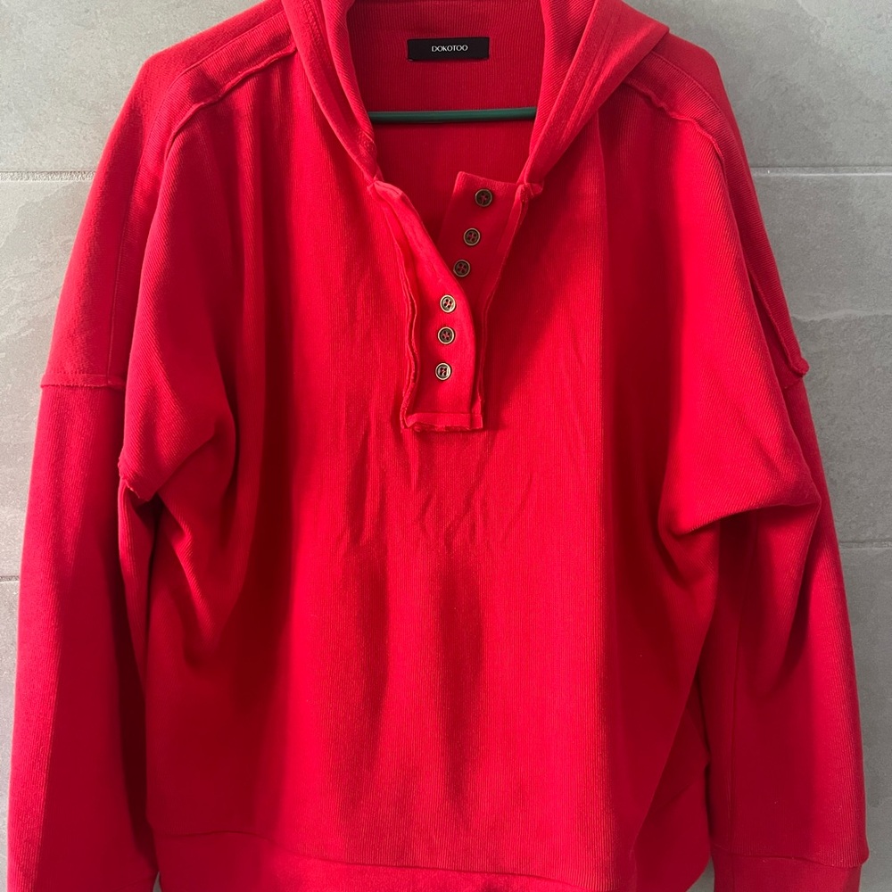 Uniqlo Red Button-Up Hoodie